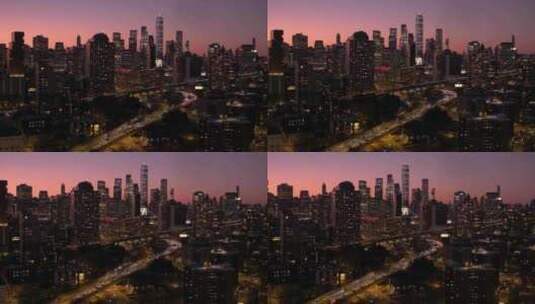 航拍纽约曼哈顿布鲁克林摩天大楼夜景灯光高清在线视频素材下载