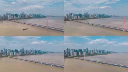 杭州_西兴大桥航拍延时001高清在线视频素材下载