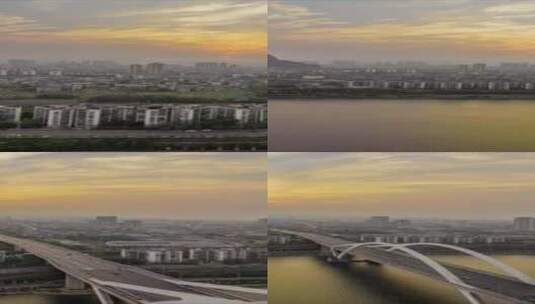 高清竖屏航拍广西柳州广雅大桥日落高清在线视频素材下载