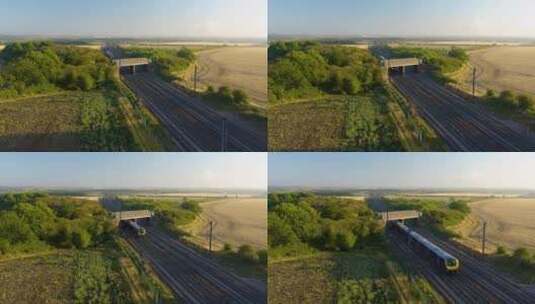 高速列车轨道-鸟瞰，无人机镜头。高清在线视频素材下载