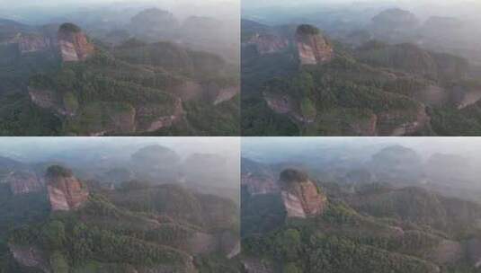 广东韶关丹霞山5A景区晚霞日落夕阳航拍高清在线视频素材下载