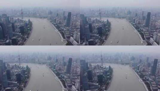 【4k30帧】上海陆家嘴三件套雾霾阴天航拍高清在线视频素材下载