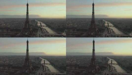 日出时塞纳河附近的埃菲尔铁塔高清在线视频素材下载