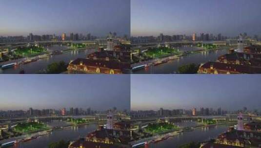 天津站津湾广场城市夜景风光航拍高清在线视频素材下载