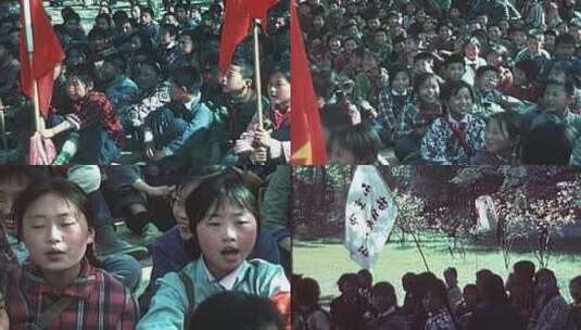 70年代中国小学生郊游唱学习雷锋好榜样高清在线视频素材下载