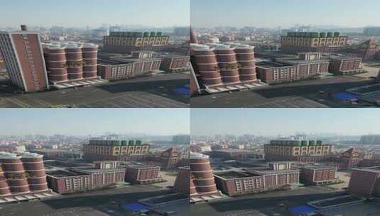 青岛啤酒特色啤酒厂建筑的城市高空俯瞰景象高清在线视频素材下载