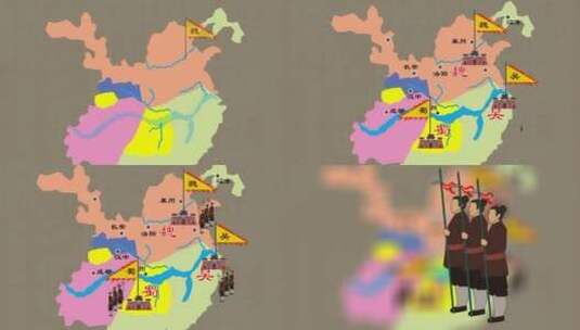 手绘古代地图 三国地图 城楼 士兵 旗帜高清AE视频素材下载
