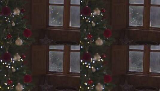 雨夜的圣诞树特写高清在线视频素材下载