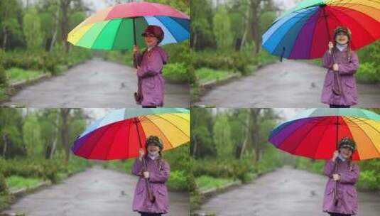 女孩开心的拿着雨伞高清在线视频素材下载