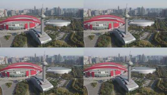 航拍南京奥体中心体育馆高清在线视频素材下载