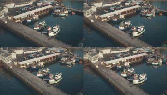 渔船停泊在港口航拍高清在线视频素材下载