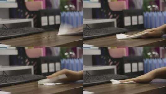 纸巾擦拭办公桌水渍 (1)高清在线视频素材下载