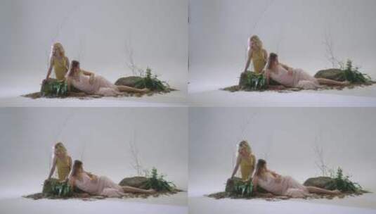 女模特躺在布景板下高清在线视频素材下载
