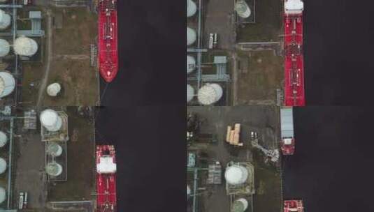 航拍停靠在海港的油轮高清在线视频素材下载
