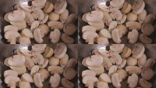 不锈钢水盆清洗口蘑草菇高清在线视频素材下载