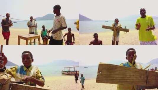 业余音乐家在非洲的海滩上表演高清在线视频素材下载