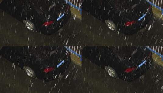 雨雪天俯拍楼下的汽车高清在线视频素材下载