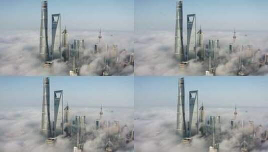 上海平流雾陆家嘴蓝天城市航拍4K高清在线视频素材下载