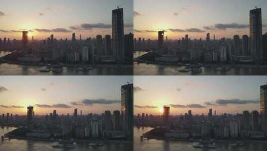 航拍湖北武汉汉口高楼城市日落高清在线视频素材下载