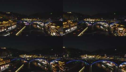 航拍神秘湘西凤凰古城夜景高清在线视频素材下载