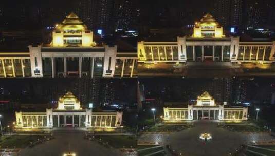 航拍广西南宁城市夜景地标建筑高清在线视频素材下载
