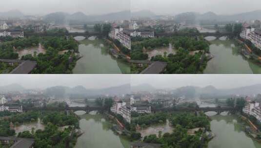 城市航拍湖南城步风雨桥地标建筑高清在线视频素材下载