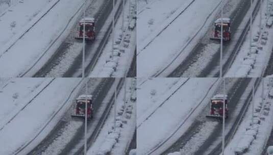 航拍清除路面积雪的车辆高清在线视频素材下载