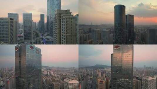 大城市 建筑 航拍 日落高清在线视频素材下载