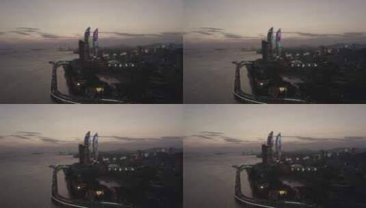 厦门双子塔傍晚日暮航拍高清在线视频素材下载