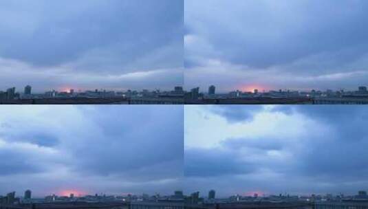 城市天空中的日落和烟花高清在线视频素材下载