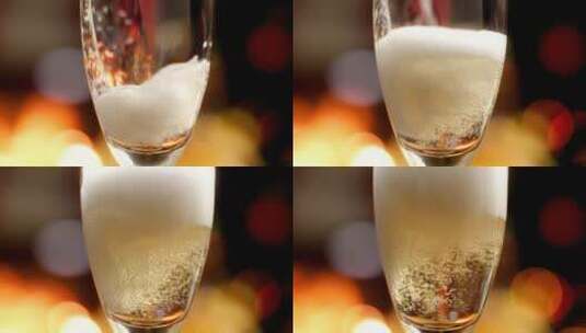 从玻璃瓶中倒香槟的宏观慢动作视频高清在线视频素材下载