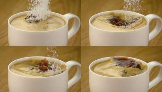 糖掉进一杯咖啡里高清在线视频素材下载