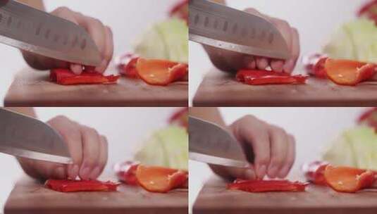 【正版素材】沙拉制作切红椒高清在线视频素材下载