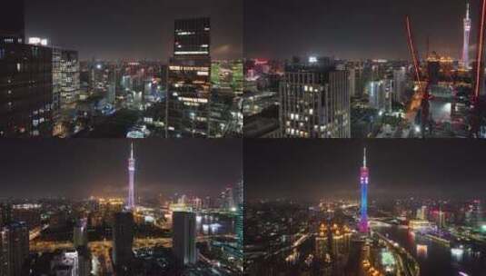 珠江新城夜景航拍空镜高清在线视频素材下载