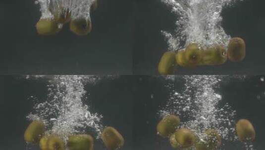 掉入水中的猕猴桃创意慢镜头高清在线视频素材下载
