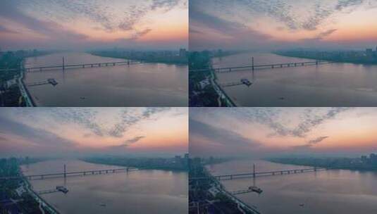 杭州钱塘江西兴大桥火烧云延时高清在线视频素材下载