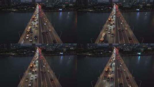 广东省广州市琶洲大桥夜景航拍高清在线视频素材下载