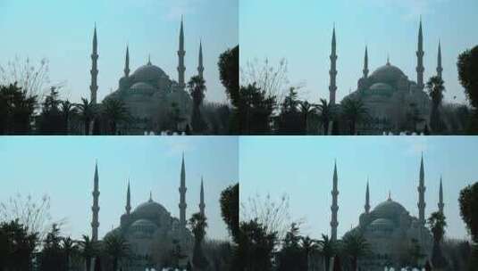 蓝色清真寺的宣礼塔高清在线视频素材下载