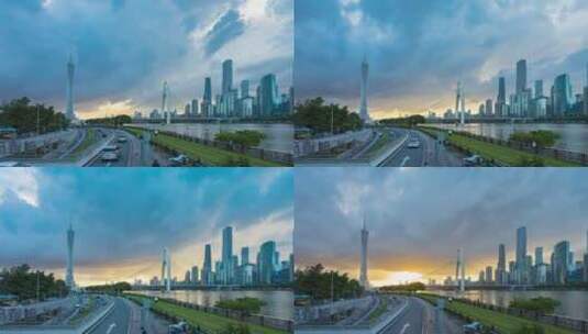 暴雨来临时的广州塔与珠江新城延时风光高清在线视频素材下载