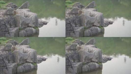 公园湖边石头 空镜高清在线视频素材下载