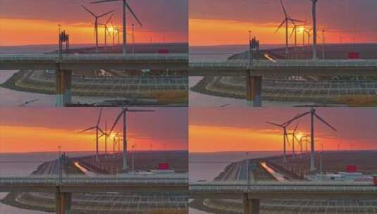 航拍上海长江大桥和风电高清在线视频素材下载