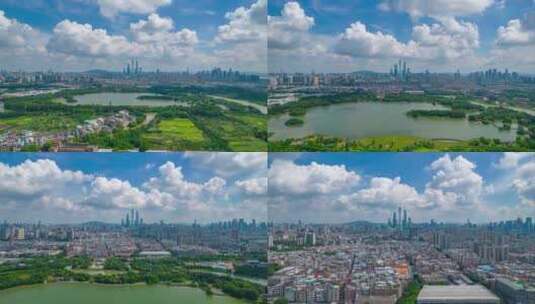 4K航拍广州中轴线蓝天白云延时高清在线视频素材下载