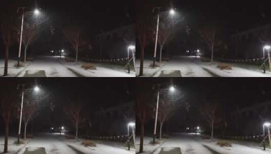 晚上道路雪花路灯2高清在线视频素材下载