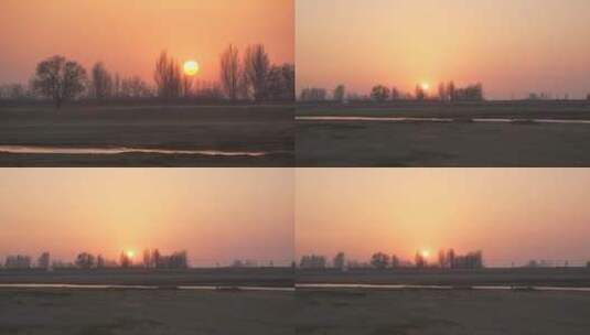 【空镜】4K-冬季荒野长河落日-两个景别高清在线视频素材下载