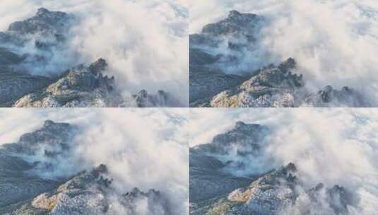 安徽黄山冬天雾凇云海日出奇观旅游黄山航拍高清在线视频素材下载