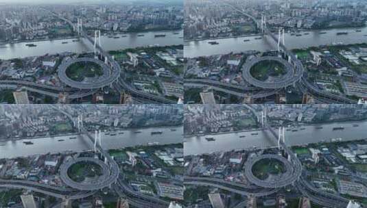 上海桥梁交通南浦大桥日出地标宣传片航拍高清在线视频素材下载