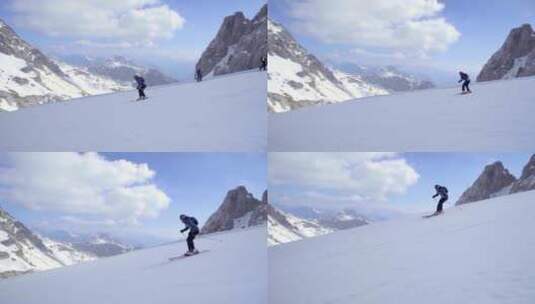 滑雪运动员沿着滑雪坡滑下高清在线视频素材下载