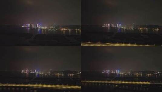 城市道路夜景航拍交通夜晚泉州东海滨江夜景高清在线视频素材下载