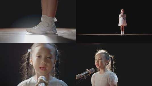 4k舞台聚光灯下白衣小女孩唱歌高清在线视频素材下载