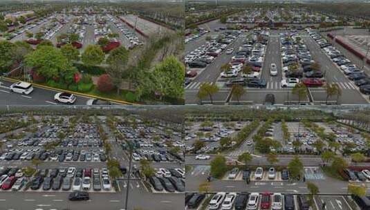 航拍繁忙的停车场车流高清在线视频素材下载